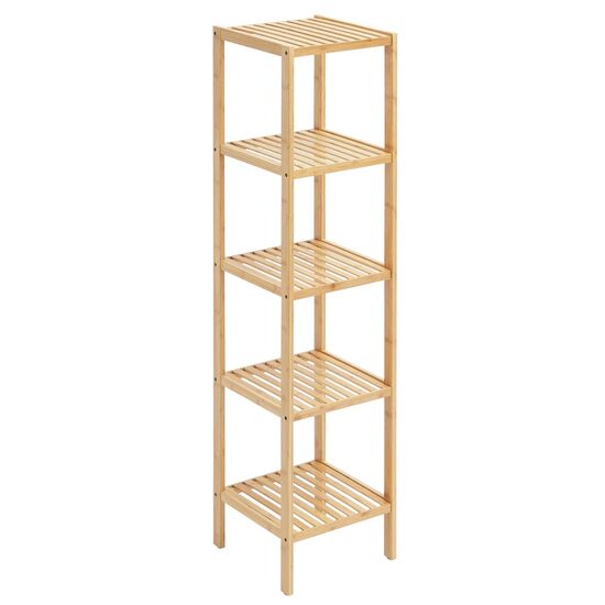 Raft multifunctional cu 5 etaje, Bambus, 330 x 330 x 1470 mm, pentru plante, carti, decoratiuni