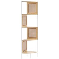 Raft multifunctional de colt cu 5 etaje, Metal/Bambus, 355 x 355 x 1565 mm, pentru plante, carti, decoratiuni