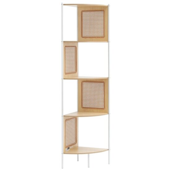 Raft multifunctional de colt cu 5 etaje, Metal/Bambus, 355 x 355 x 1565 mm, pentru plante, carti, decoratiuni