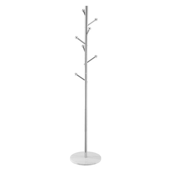 Cuier metalic, Inaltime 173 cm, Argintiu, 7 agatatori, Baza marmura