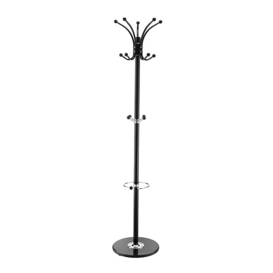 Cuier metalic, Inaltime 176 cm, Negru, 5 agatatori, Baza marmura, Suport umbrela