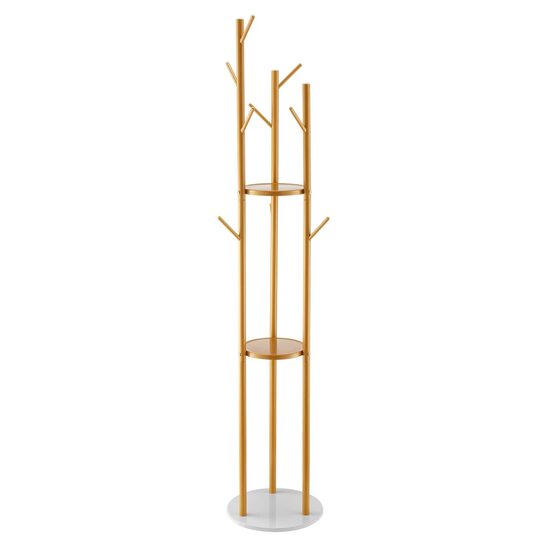 Cuier metalic, Inaltime 170 cm, Auriu, 9 agatatori, Baza piatra