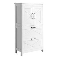 Dulap de baie, 2 usi si 2 sertare, MDF, Alb, 4 rafturi, 300 x 600 x 1100 mm, kit anti-rasturnare
