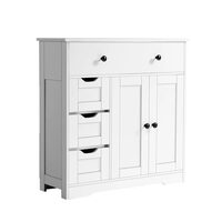 Dulap de baie, 2 usi si 4 sertare, MDF, Alb, 3 rafturi, 300 x 800 x 810 mm, kit anti-rasturnare, pentru accesorii baie