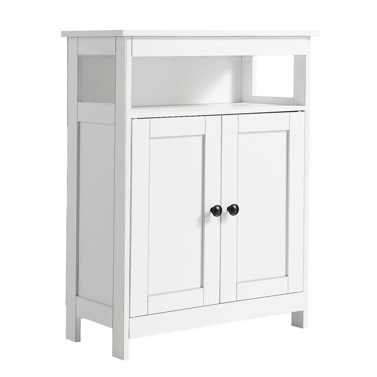 Dulap de baie, 2 usi, MDF, Alb, 3 rafturi, 300 x 600 x 800 mm, kit anti-rasturnare, pentru accesorii baie