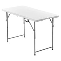 Masa camping, pliabila, portabila, Otel/HDPE, 1220x600x(480/610/740) mm, Alb