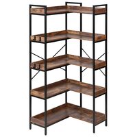 Raft multifunctional de colt cu 5 etaje, Metal/MDF, 120.1 x 30 x 166.1 cm, pentru plante, carti, decoratiuni