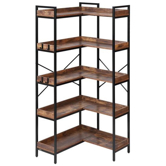 Raft multifunctional de colt cu 5 etaje, Metal/MDF, 120.1 x 30 x 166.1 cm, pentru plante, carti, decoratiuni