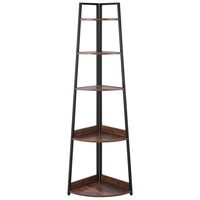Raft multifunctional de colt cu 5 etaje, Metal/MDF, 43 x 43 x 178 cm, pentru plante, carti, decoratiuni