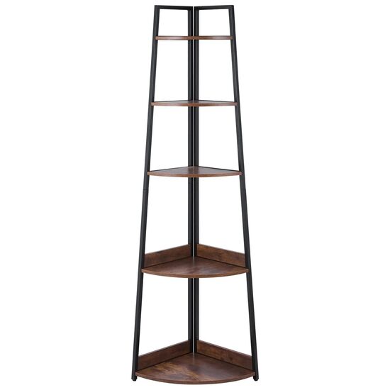 Raft multifunctional de colt cu 5 etaje, Metal/MDF, 43 x 43 x 178 cm, pentru plante, carti, decoratiuni
