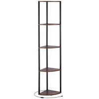 Raft multifunctional de colt cu 5 etaje, Lumina led, Metal/MDF, 29.5 x 29.5 x 162.6 cm, pentru plante, carti, decoratiuni