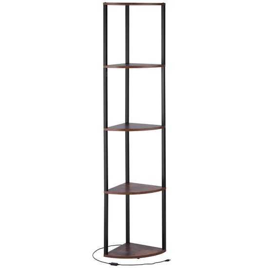 Raft multifunctional de colt cu 5 etaje, Lumina led, Metal/MDF, 29.5 x 29.5 x 162.6 cm, pentru plante, carti, decoratiuni