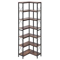 Raft multifunctional de colt cu 7 etaje, Metal/MDF, 60 x 60 x 200 cm, pentru plante, carti, decoratiuni
