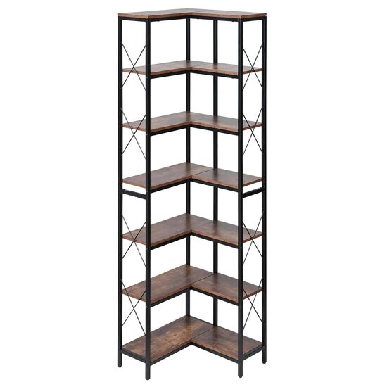 Raft multifunctional de colt cu 7 etaje, Metal/MDF, 60 x 60 x 200 cm, pentru plante, carti, decoratiuni