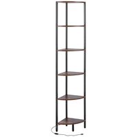 Raft multifunctional de colt cu 6 etaje, Lumina led, Metal/MDF, 28.5 x 28.5 x 171.5 cm, pentru plante, carti, decoratiuni