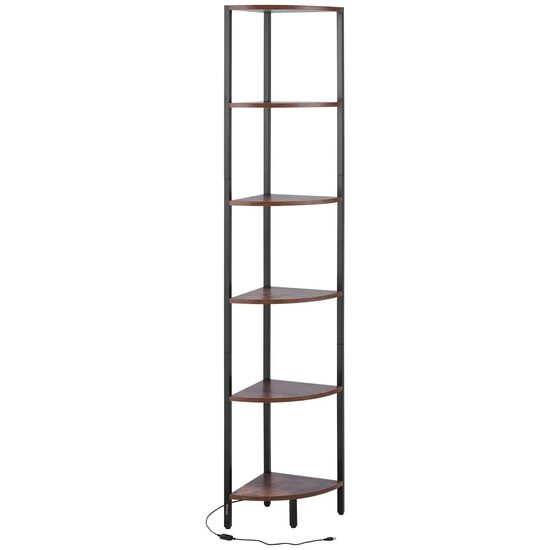 Raft multifunctional de colt cu 6 etaje, Lumina led, Metal/MDF, 28.5 x 28.5 x 171.5 cm, pentru plante, carti, decoratiuni