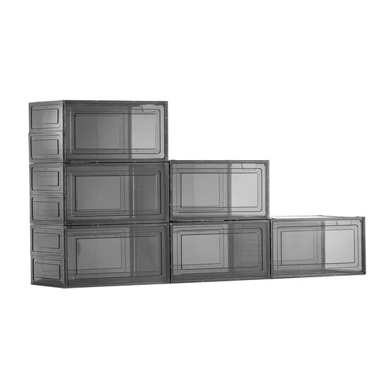 Set 6 cutii pentru pantofi, stivuibile, transparente, Gri, maxim marimea 47, dimensiune 34 x 24 x 18 cm