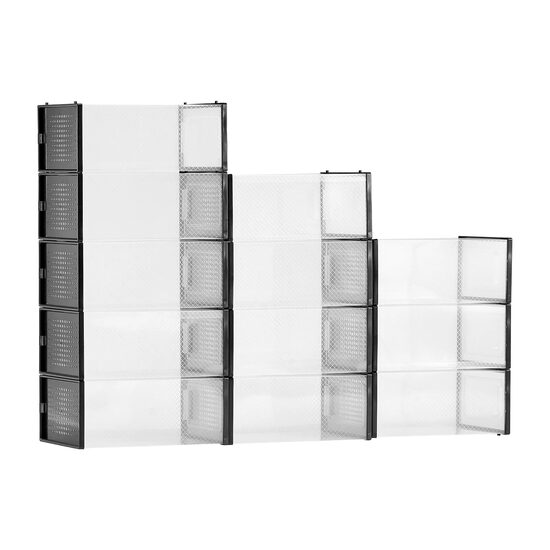 Set 12 cutii pentru pantofi, stivuibile, transparente, Gri, maxim marimea 46, dimensiune 334 x 230 x 145 mm