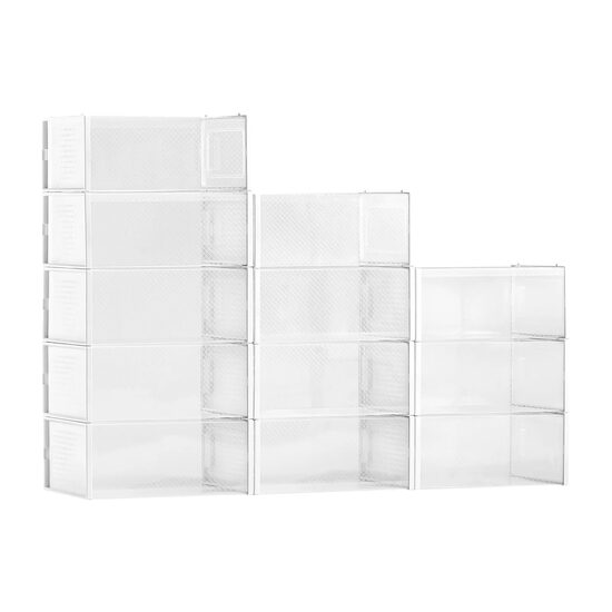 Set 12 cutii pentru pantofi, stivuibile, transparente, maxim marimea 46, dimensiune 34 x 23 x 14 cm