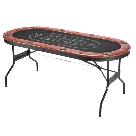 Masa de poker pliabila, 8 jucatori, sine captusite, suporturi pentru pahare din otel inoxidabil, 1830 x 820 x 720 mm, Maro/Negru