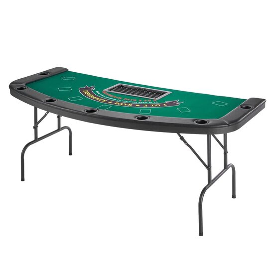 Masa de poker pliabila, 7 jucatori, sine captusite, suporturi pentru pahare din otel inoxidabil, 1830 x 825 x 755 mm, Verde/Negru