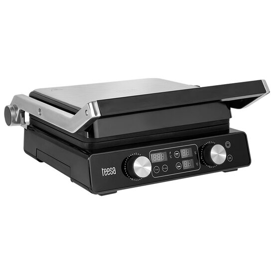 Grill electric Teesa 2000 W, suprafata striata 290 x 230 mm, Tava de colectare detasabila, Panou de control tactil