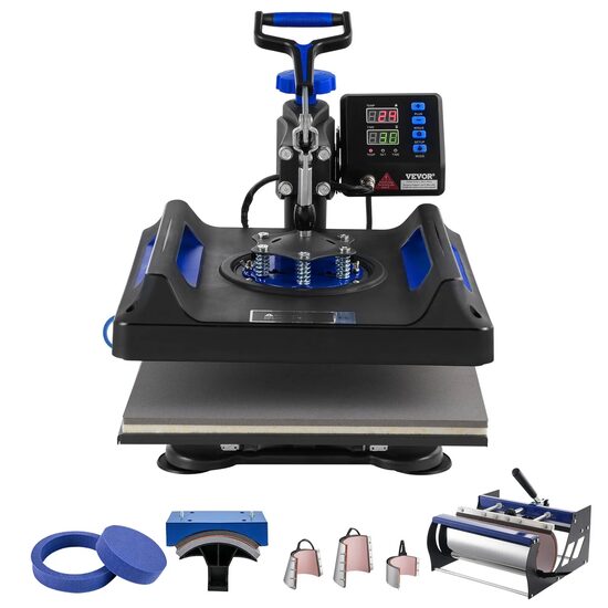 Presa termica 8 in 1 pentru tricouri/sepci/cani, 1050 W, 0-250 ℃,  Dimensiunea plăcii de încălzire 38 x 38 cm