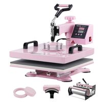 Presa termica 8 in 1 pentru tricouri/sepci/cani, 1250 W, 0-250 ℃,  Dimensiunea plăcii de încălzire 38 x 38 cm, Roz