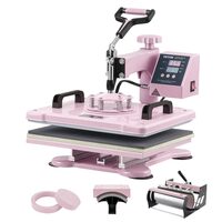 Presa termica 5 in 1 pentru tricouri/sepci/cani, 1050 W, 0-250 ℃,  Dimensiunea plăcii de încălzire 30 x 38 cm, Roz