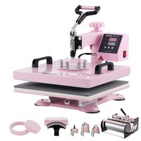 Presa termica 8 in 1 pentru tricouri/sepci/cani, 1250 W, 0-250 ℃,  Placa de încălzire 38 x 38 cm, Roz