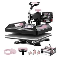 Presa termica 8 in 1 pentru tricouri/sepci/cani, 1050 W, 0-250 ℃,  Placa de încălzire 38 x 38 cm, Negru