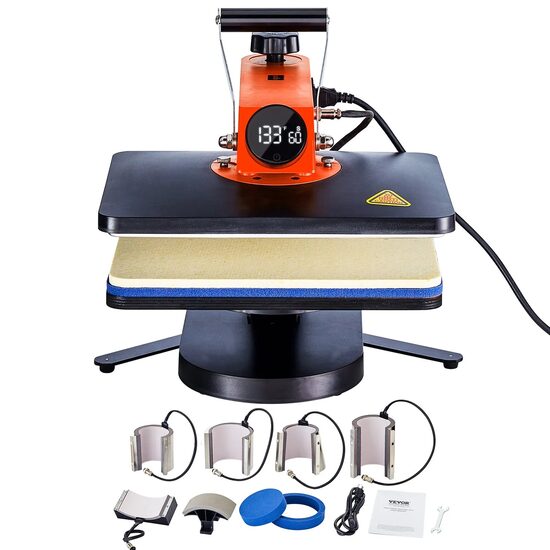 Presa termica 8 in 1 pentru tricouri/sepci/cani, 930 W, 40-205 ℃,  Placa de încălzire 30 x 38 cm