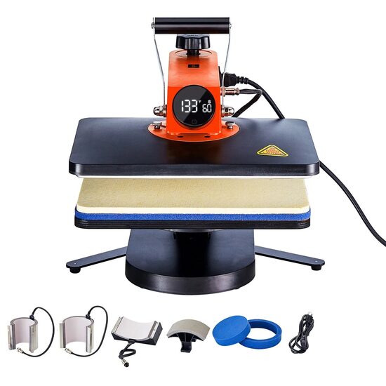 Presa termica 6 in 1 pentru tricouri/sepci/cani, 930 W, 40-205 ℃,  Placa de încălzire 30 x 38 cm