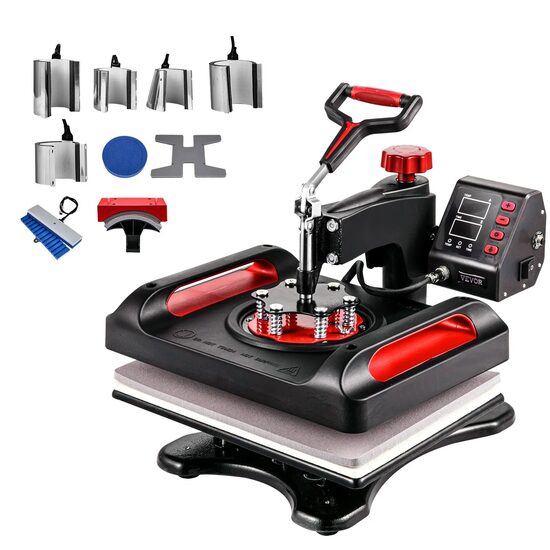 Presa termica 11 in 1 pentru tricouri/sepci/cani, 800 W, 0-210 ℃,  Placa de încălzire 38 x 30 cm, Negru