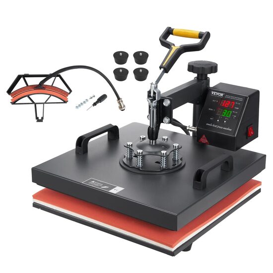 Presa termica 2 in 1 pentru transfer tricouri/sepci, 1200 W, 0 - 250 ℃, Placa de încălzire 38 x 38 cm