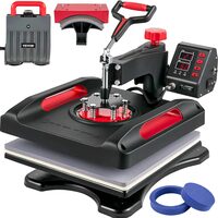 Presa termica 5 in 1 pentru transfer tricouri/sepci/cani, 1000 W, 0 - 210 ℃, Placa de încălzire 38 x 38 cm, rotație de 360°, Rosu/Negru