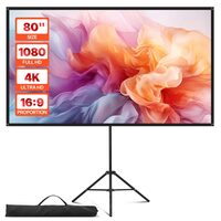 Ecran de proiectie portabil cu trepied, 80 inch, 4K Ultra HD, 16:9, Material anti-lumina, Unghi de vizualizare 160 de grade