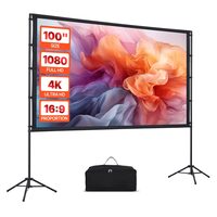 Ecran de proiectie portabil cu 2 x trepied, 100 inch, 4K Ultra HD, 16:9, Material anti-lumina, Unghi de vizualizare 160 de grade