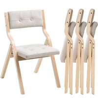 Set 4 scaune pliabile, Lemn natural, Tapitate, Burete, Maro deschis/Bej, max 180 kg, dimensiuni extins 575 x 480 x 800 mm