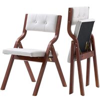 Set 2 scaune pliabile, Lemn natural, Tapitate, Burete, Maro inchis/Alb, max 180 kg, dimensiuni extins 575 x 480 x 800 mm