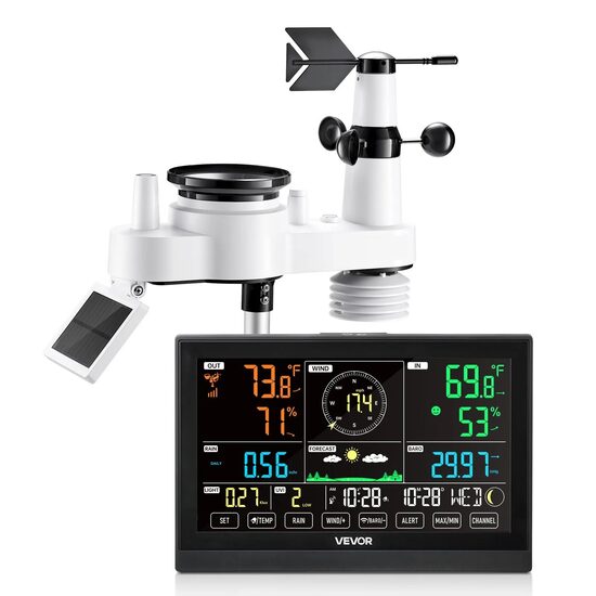 Statie meteo cu panou solar, 7in1, Wireless, Ecran HD 7.5 inch, Temperatura / Umiditate / Precipitatii /Viteza vantului/Directie vantului/UV/Lumina soarelui