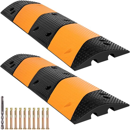 Set 2 limitatoare de viteza cu protectie cabluri, max 9980 Kg/axa, 2 x canale, Galben/Negru, Modulare, 102 x 30 x 6 cm