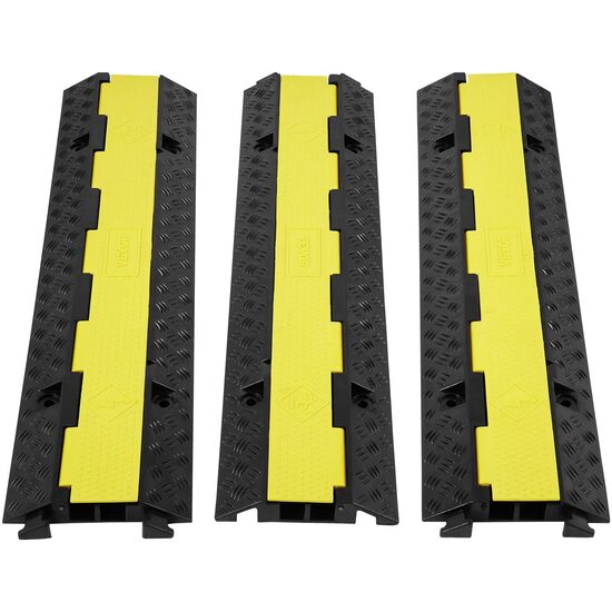 Set 3 x Rampa cu protectie cabluri, max 5443 kg/axa, 2 x canal, Galben/Negru, Modulare, 98 x 24 x 4.5 cm