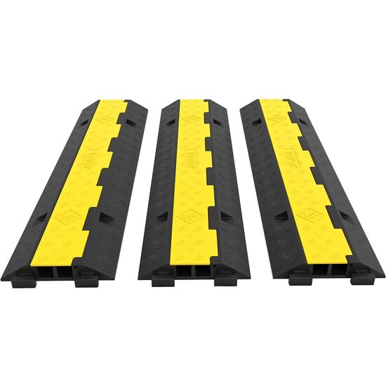 Set 3 x Rampa cu protectie cabluri, max 5 tone/axa, 2 x canal, Negru/Galben, Modulara, 101 x 24.5 x 5 cm