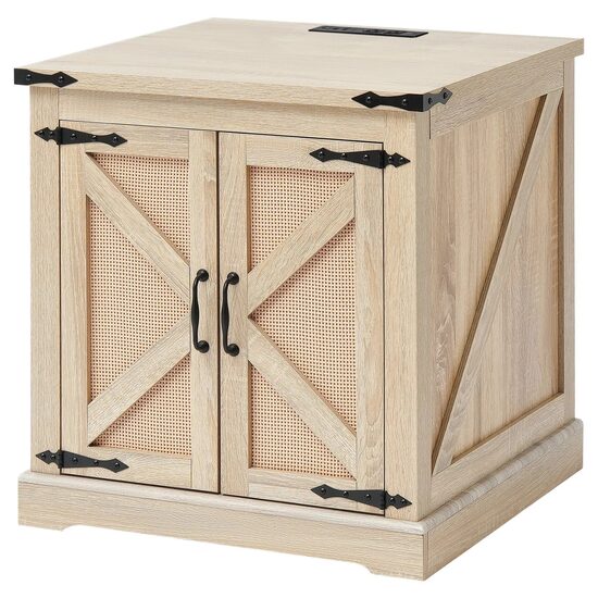 Masuta de cafea, MDF/Rattan artificial, 600 x 600 x 615 mm, Maro, 2 x priza USB