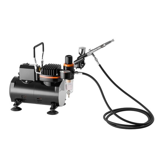 Kit aerograf cu compresor, 23-25 ​​L/min, 120 W, duza 0.2, 0.3 și 0.5 mm, Volum 9 ml