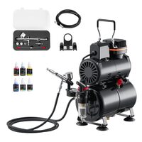 Kit aerograf cu compresor, 23-25 ​​L/min, 120 W, duza 0.2, 0.3, 0.5 mm, Volum 9 ml, 4 x vopseluri acrilice