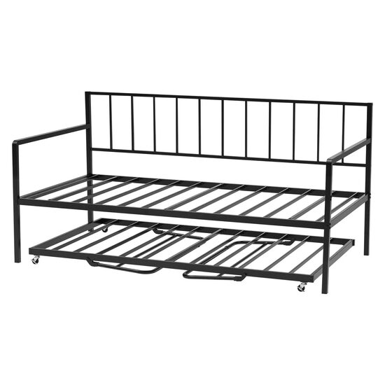 Pat de zi dublu, Rabatabil, Cadru metalic, Priza USB, 196 x 98 x 96.5 cm, Capacitate 180 kg, Otel, Iluminare led