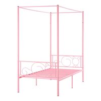 Pat cu baldachin twin, pentru copii, fara saltea, 1985 x 1008 x 1965 mm, Capacitate max 136 kg, Otel, Roz