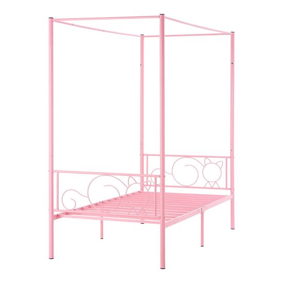 Pat cu baldachin twin, pentru copii, fara saltea, 1985 x 1008 x 1965 mm, Capacitate max 136 kg, Otel, Roz